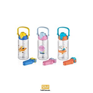 Uzspace 730ml Yeni Koleksiyon Askılı Kulplu Pipetli/pipetsiz Kullanım Tritan Çocuk Su Matarası Mavi-sarı