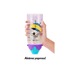 Küçük Boy 480ml Kılıflı Askılı Pipetli/pipetsiz Iki Ayrı Kapaklı Tritan Çocuk Matarası Bpa Yok Koku Yok Pembe-mor