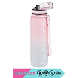 1000ml Yeni Çift Renkli Sızdırmaz Bpa İçermez Kilitlenebilir Kapaklı Motivasyonel Tritan Su Matarası Pembe-gri