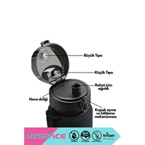 Uzspace 1000ml Yeni Çift Renkli Sızdırmaz Bpa İçermez Kilitlenebilir Kapaklı Motivasyonel Tritan Su Matarası Pembe-gri