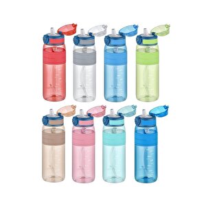 600ml Silikon Gövde Pipetli (isirilmaz) Tritan Su Matarası Bpa Yok Koku Yok  Açık Mavi