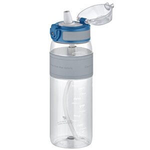600ml Silikon Gövde Pipetli (isirilmaz) Tritan Su Matarası Bpa Yok Koku Yok Gri