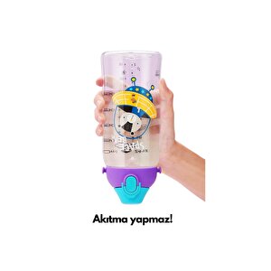 Büyük Boy 700ml Kılıflı Askılı Pipetli/pipetsiz Iki Ayrı Kapaklı Tritan Çocuk Matarası Bpa Yok Koku Yok Pembe-mor