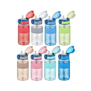440ml Mini Boy Silikon Gövde Pipetli (isırılmaz) Tritan Su Matarası Bpa Yok Koku Yok Pembe