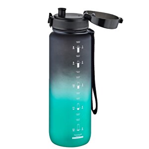 1000ml Büyük Boy Soft Touch Çift Renk Motivasyon Tritan Su Matarası Bpa Yok Koku Yok Siyah-yeşil