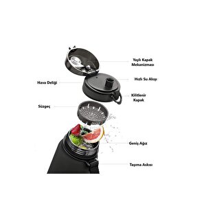 Uzspace 1000ml Büyük Boy Soft Touch Çift Renk Motivasyon Tritan Su Matarası Bpa Yok Koku Yok Siyah-yeşil
