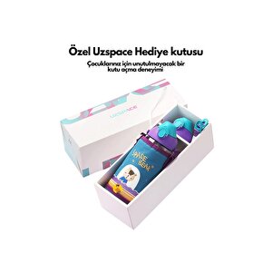 Uzspace Küçük Boy 480ml Kılıflı Askılı Pipetli/pipetsiz Iki Ayrı Kapaklı Tritan Çocuk Matarası Bpa Yok Koku Yok Turuncu-yeşil