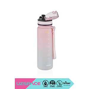 500ml Yeni Çift Renkli Sızdırmaz Bpa İçermez Kilitlenebilir Kapaklı Motivasyonel Tritan Su Matarası Pembe-gri