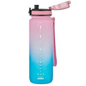 1000ml Büyük Boy Soft Touch Çift Renk Motivasyon Tritan Su Matarası Bpa Yok Koku Yok Pembe-mavi