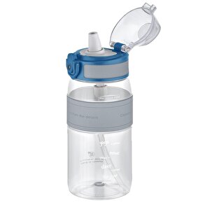 440ml Mini Boy Silikon Gövde Pipetli (isırılmaz) Tritan Su Matarası Bpa Yok Koku Yok Gri