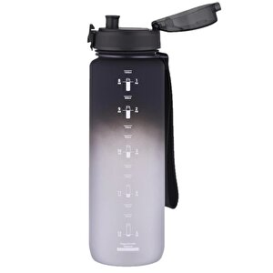 1000ml Büyük Boy Soft Touch Çift Renk Motivasyon Tritan Su Matarası Bpa Yok Koku Yok Siyah-beyaz