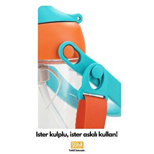 1500ml Yeni Koleksiyon Askılı Kulplu Pipetli/pipetsiz Kullanım Tritan Çocuk Su Matarası Turuncu-mavi