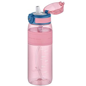 600ml Silikon Gövde Pipetli (isirilmaz) Tritan Su Matarası Bpa Yok Koku Yok Pembe