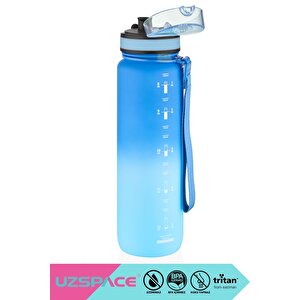 1000ml Yeni Çift Renkli Sızdırmaz Bpa İçermez Kilitlenebilir Kapaklı Motivasyonel Tritan Su Matarası Lacivert-açık Mavi