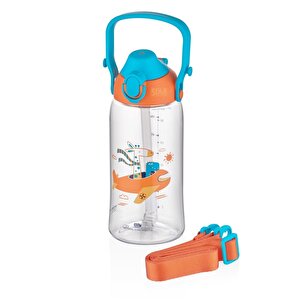 730ml Yeni Koleksiyon Askılı Kulplu Pipetli/pipetsiz Kullanım Tritan Çocuk Su Matarası Turuncu-mavi