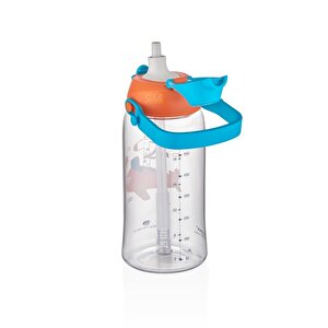 730ml Yeni Koleksiyon Askılı Kulplu Pipetli/pipetsiz Kullanım Tritan Çocuk Su Matarası Turuncu-mavi