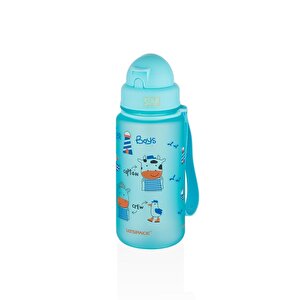400ml Yeni Koleksiyon Sevimli Hayvanlar Desenli Pipetli Tritan Çocuk Su Matarası Turkuaz