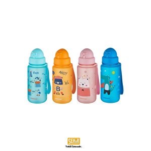 400ml Yeni Koleksiyon Sevimli Hayvanlar Desenli Pipetli Tritan Çocuk Su Matarası Turkuaz