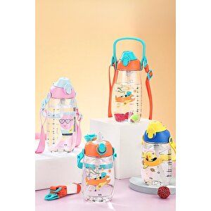 Uzspace 1500ml Yeni Koleksiyon Askılı Kulplu Pipetli/pipetsiz Kullanım Tritan Çocuk Su Matarası Pembe-mavi