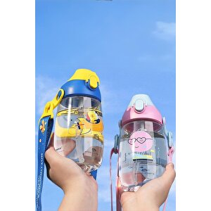 Uzspace 1500ml Yeni Koleksiyon Askılı Kulplu Pipetli/pipetsiz Kullanım Tritan Çocuk Su Matarası Pembe-mavi