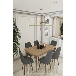 Luna Serisi, 80x132 Açılabilir Mdf Mutfak Ve Yemek Masası Takımı 6 Adet Antrasit Sandalye