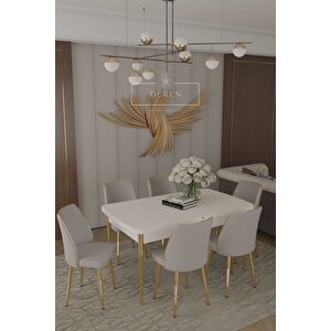 Parla Gold Serisi 80x130 Mdf Masa + 6 Adet Silinebilir Kumaş A Gri Sandalye Metal Ayak Masa Takımı