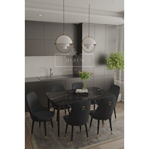 Zen Gold Serisi Babyface Kumaş 80x132 Açılabilir Mdf Masa Mutfak Salon Takımı 6 Adet Sandalye Füme