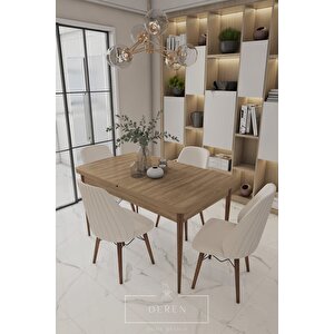 Mabel Serisi, 80x132 Mutfak Ve Salon Yemek Masası Takımı + 4 Adet Krem Sandalye