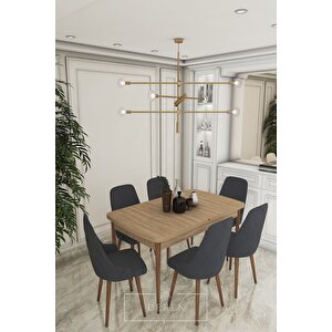 Luna Serisi, 80x132 Açılabilir Mdf Mutfak Ve Yemek Masası Takımı 6 Adet Füme Sandalye