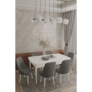 Silver Serisi Baby Face Kumaş 80x132 Açılabilir Mdf Masa Mutfak Salon Takımı 6 Sandalye Antrasit