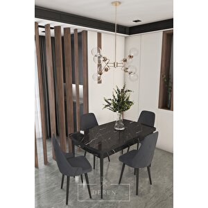 Luna Serisi, 80x132 Açılabilir Mdf Mutfak Ve Yemek Masası Takımı + 4 Adet Füme Sandalye