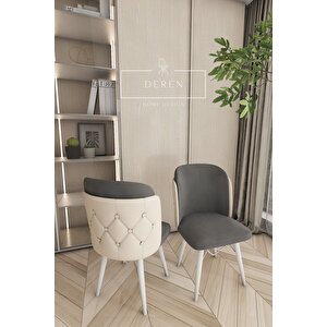 Novella Serisi, 80x132 Mutfak Ve Salon Yemek Masası Takımı Krem Oturum Antrasit