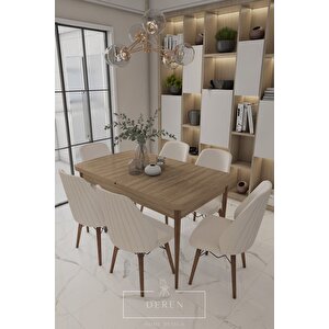 Mabel Serisi, 80x132 Mutfak Ve Salon Yemek Masası Takımı + 6 Adet Krem Sandalye