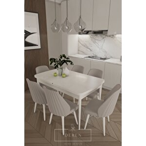 Alfa Serisi, 80x132 Açılabilir Mdf Yemek Masası Takımı 6 Adet Açık Gri Sandalye