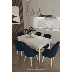 Alfa Serisi, 80x132 Açılabilir Mdf Yemek Masası Takımı 6 Adet Lacivert Sandalye