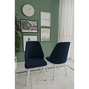Alfa Serisi, 80x132 Açılabilir Mdf Yemek Masası Takımı 6 Adet Lacivert Sandalye