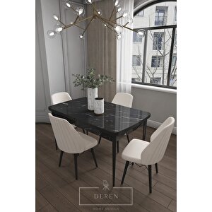 Alfa Serisi, 80x132 Açılabilir Mdf Mutfak Ve Yemek Masası Takımı 4 Adet Krem Sandalye