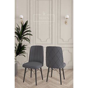 Astera Serisi Açılabilir Masa + 4 Adet Füme Baby Face Kumaş Mutfak Salon Yemek Odası Takımı