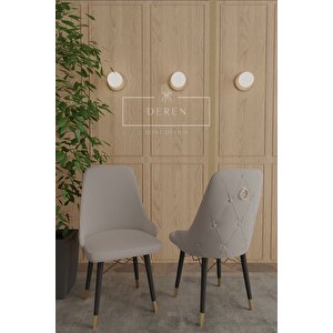Zen Gold Babyface Kumaş 80x132 Açılabilir Mdf Masa Mutfak Salon Takımı 6 Adet Sandalye Açık Gri