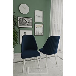 Mabel Serisi, 80x132 Mutfak Ve Salon Yemek Masası Takımı 4 Adet Lacivert Sandalye