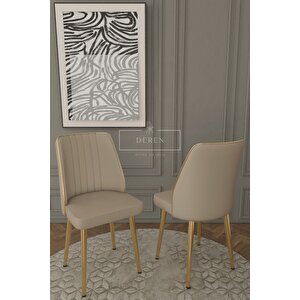 Nex Serisi Mdf Lak Masa 83x164 Gold Metal Ayak 6 Adet Kapiçino Baby Face Silinebilir Kumaş Sandalye