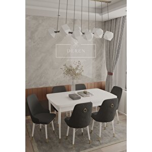 Felix Serisi Babyface Kumaş 80x132 Açılabilir Mdf Masa Mutfak Salon Takımı 6 Adet Sandalye Siyah