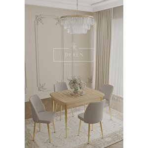 Via Serisi 70x110 Masa+4 Açık Gri  Silinebilir İthal Baby Face Kumaş Masa Takımı Gold Metal Ayak