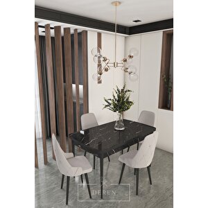 Luna Serisi, 80x132 Açılabilir Mdf Mutfak Ve Yemek Masası Takımı + 4 Adet Açık Gri Sandalye