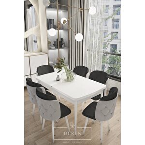 Novella Serisi, 80x132 Mutfak Ve Salon Yemek Masası Takımı Açık Gri Siyah