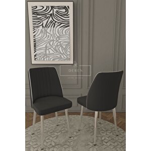 Parla Gümüs Serisi 80x130 Mdf Masa + 6 Adet Silinebilir Kumaş Siyah Sandalye Metal Ayak Masa Takımı
