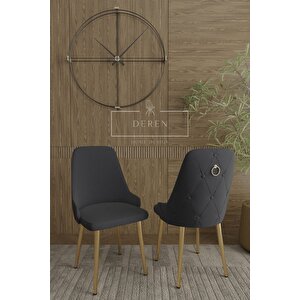 Nef Serisi Lak Panel Mdf Antrasit Renk Masa 83x164 Gold Ayak Masa Takımı 6 Adet Füme Sandalye