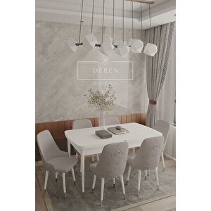 Silver Serisi Baby Face Kumaş 80x132 Açılabilir Mdf Masa Mutfak Salon Takımı 6 Sandalye Açık Gri