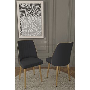 Nex Serisi Mdf Lak Masa 83x164 Gold Metal Ayak 6 Adet Füme Baby Face Silinebilir Kumaş Sandalye