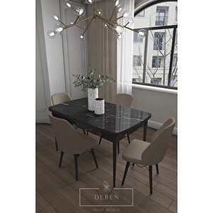 Alfa Serisi, 80x132 Açılabilir Mdf Mutfak Ve Yemek Masası Takımı 4 Adet Kahve Sandalye